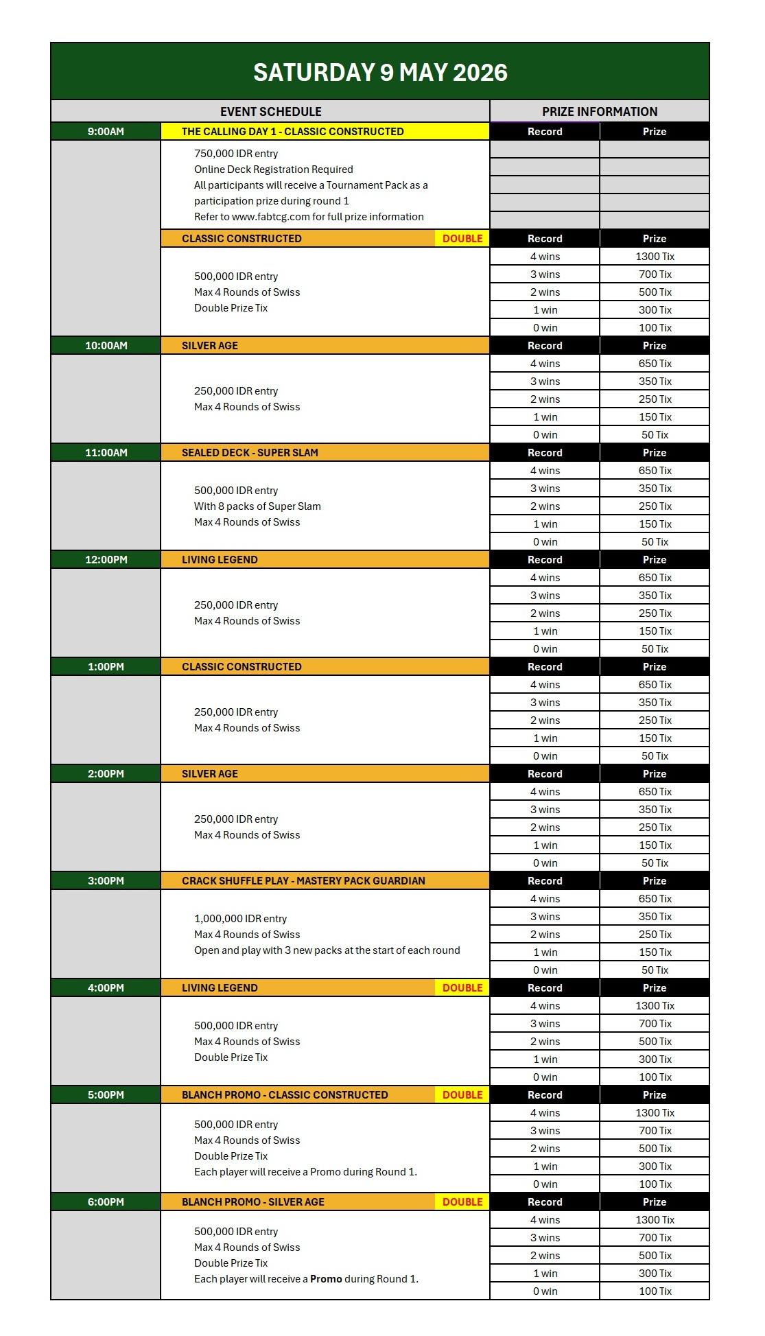 Saturday Schedule