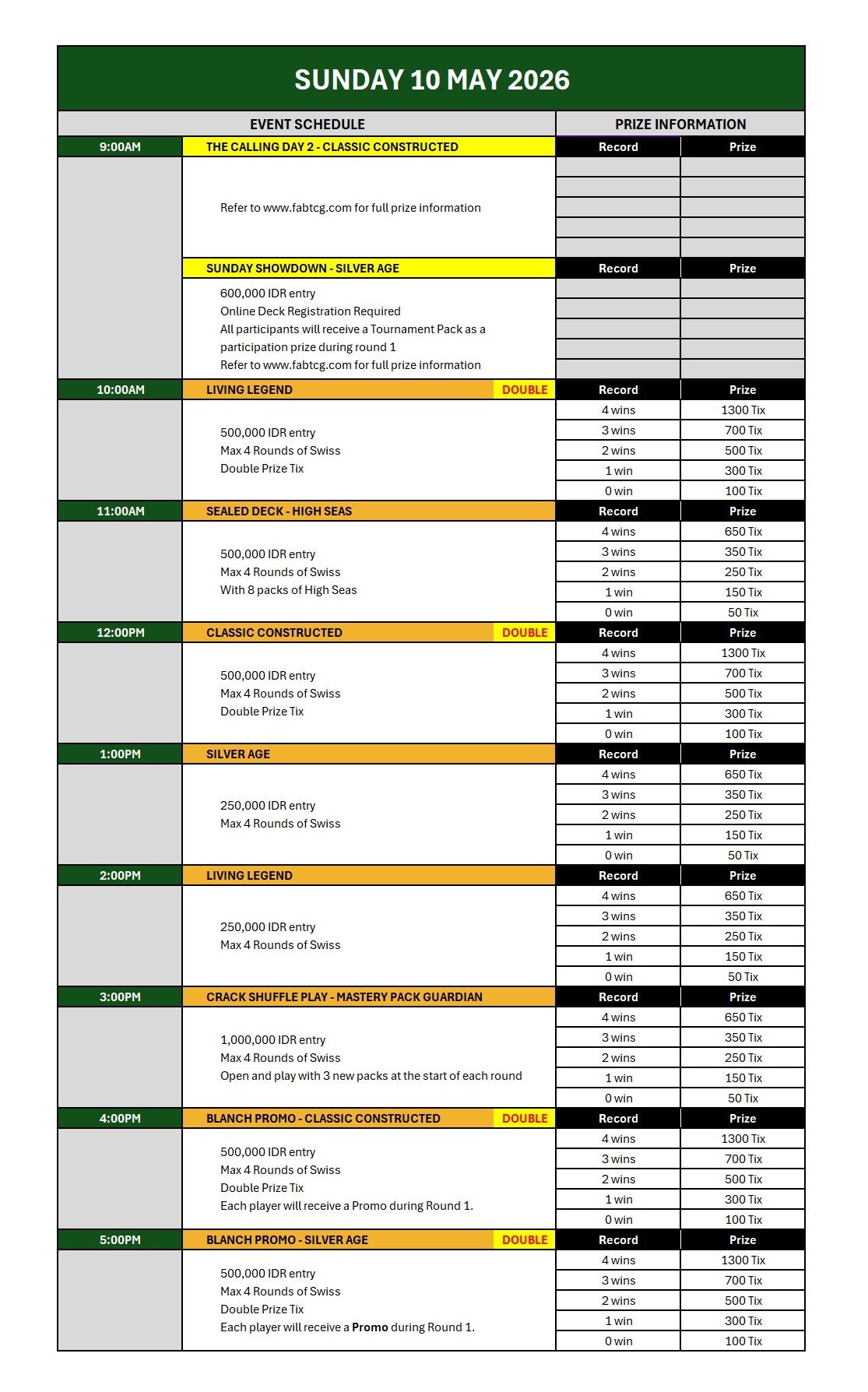 Sunday Schedule